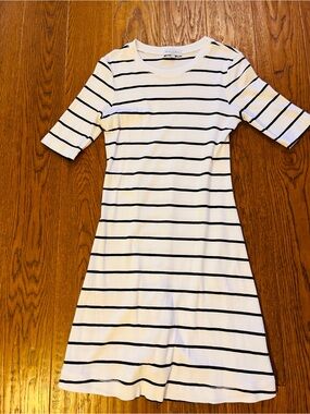Michael Stars White and Black Striped‎ Midi T-shirt Dress